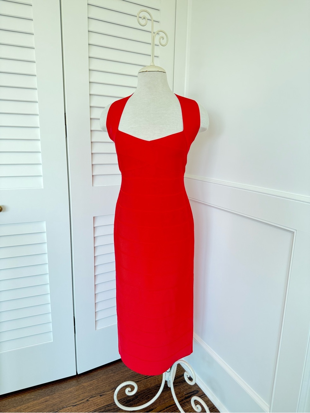 Herve Leger Scarlet Red Bandage Midi Dress